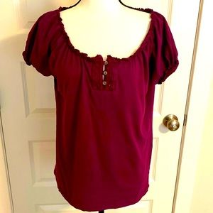 LRL|| Purple/magenta short sleeve top with gathered neckline and sleeves
